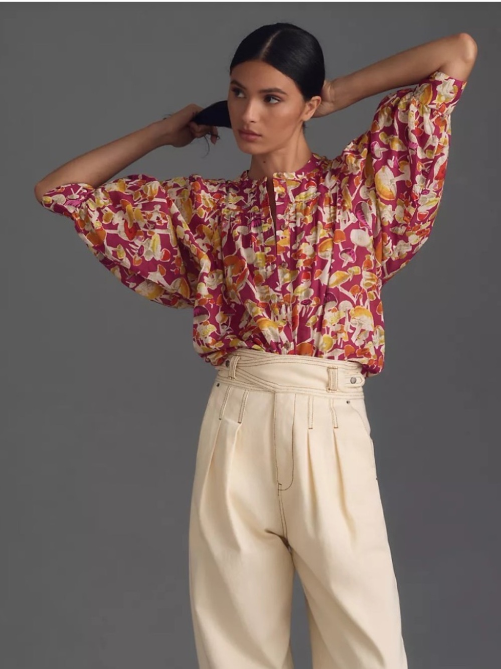 Anthropologie Maeve Femme Buttondown Mushroom Print Blouse